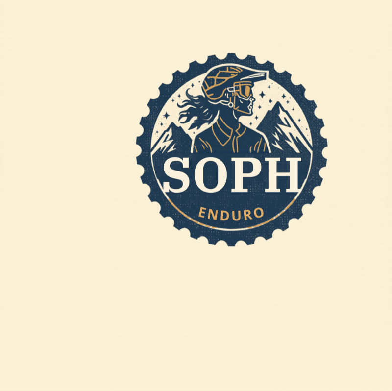 Sceau SOPH ENDURO — cavalière sur deux sommets, monogramme or